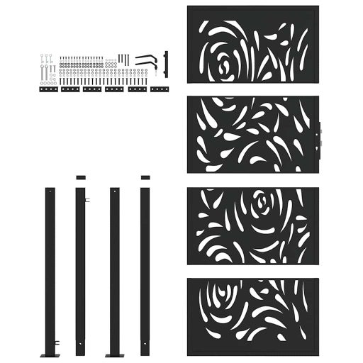 Kerti kapu Fekete 105x205 cm Acél Lángos Design