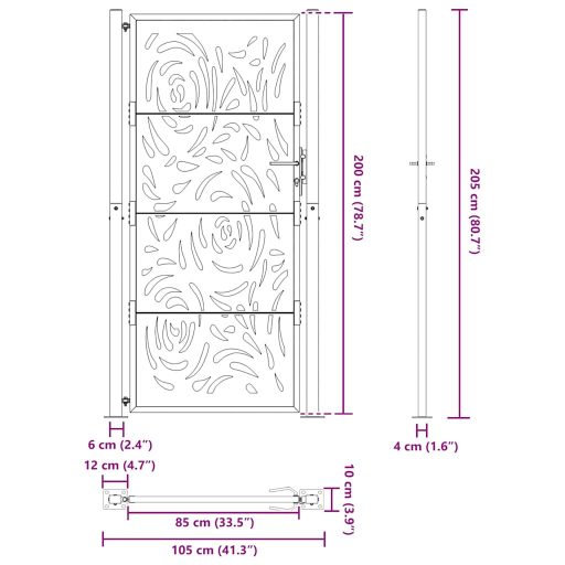 Kerti kapu Fekete 105x205 cm Acél Lángos Design