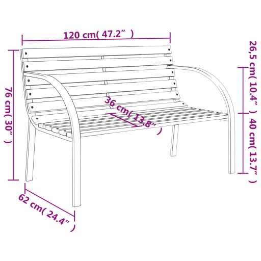 Fa és vas kerti pad 120 cm