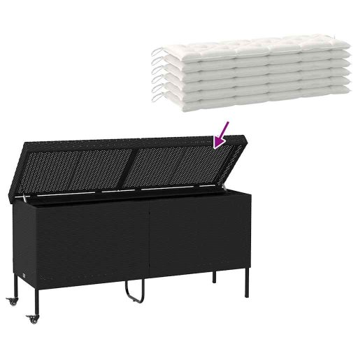 Fekete polyrattan kerti tárolóláda kerekekkel 160x55x75 cm