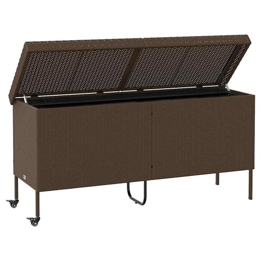 Barna polyrattan kerti tárolóláda kerekekkel 160x55x75 cm