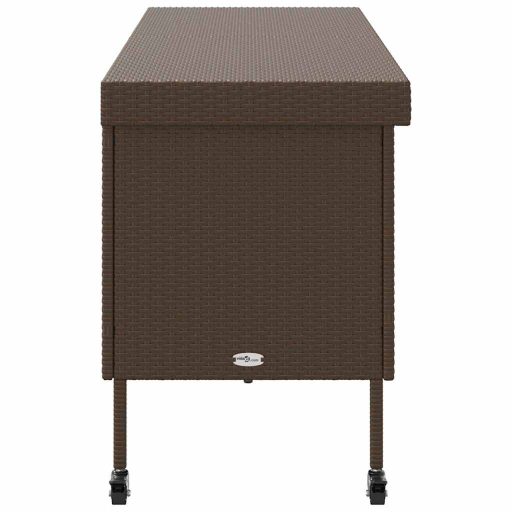Barna polyrattan kerti tárolóláda kerekekkel 160x55x75 cm