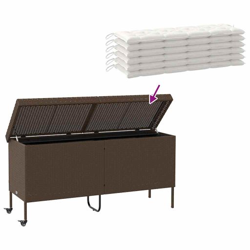 Barna polyrattan kerti tárolóláda kerekekkel 160x55x75 cm