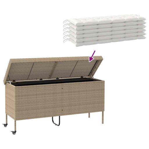 Bézs polyrattan kerti tárolóláda kerekekkel 160x55x75 cm