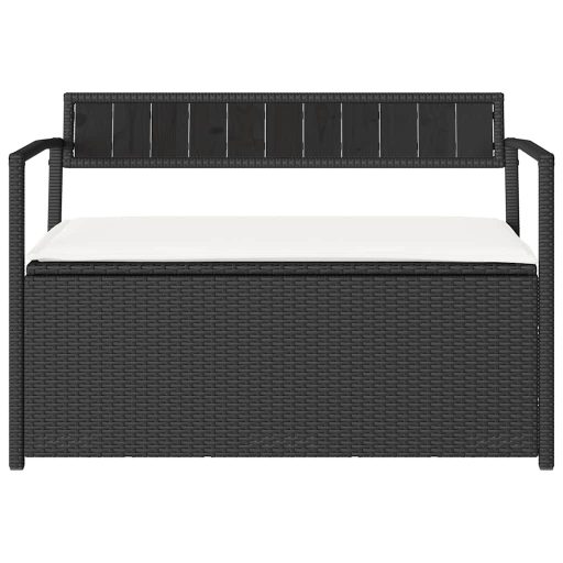 Fekete polyrattan kerti tároló pad párnával
