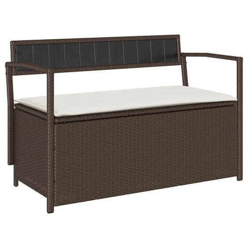 Barna polyrattan kerti tárolópad párnával