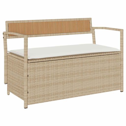 Bézs polyrattan kerti tárolópad párnával