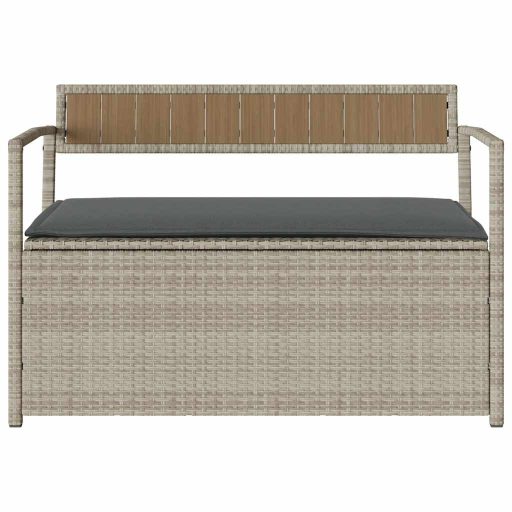 Világosszürke polyrattan kerti tárolópad párnával