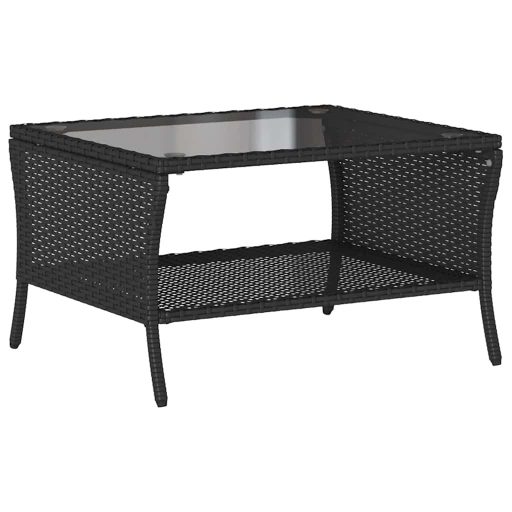 2 személyes fekete polyrattan kerti kanapé asztallal&párnával