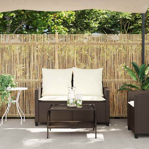 2 személyes barna polyrattan kerti kanapé asztallal&párnával