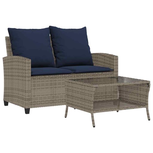 2 személyes szürke polyrattan kerti kanapé asztallal&párnával