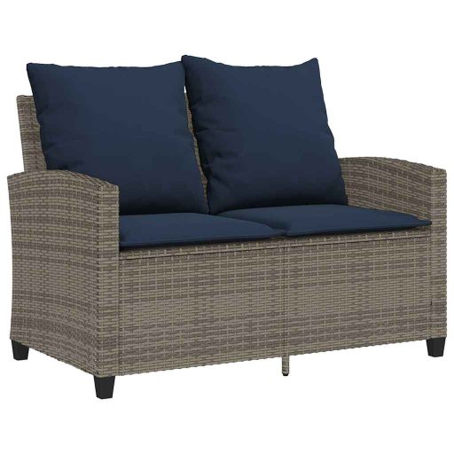 2 személyes szürke polyrattan kerti kanapé asztallal&párnával