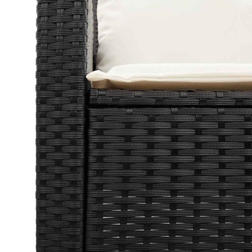 3 személyes fekete polyrattan kerti kanapé asztallal&párnával