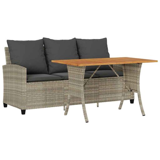 3 személyes szürke polyrattan kerti kanapé asztallal&párnával