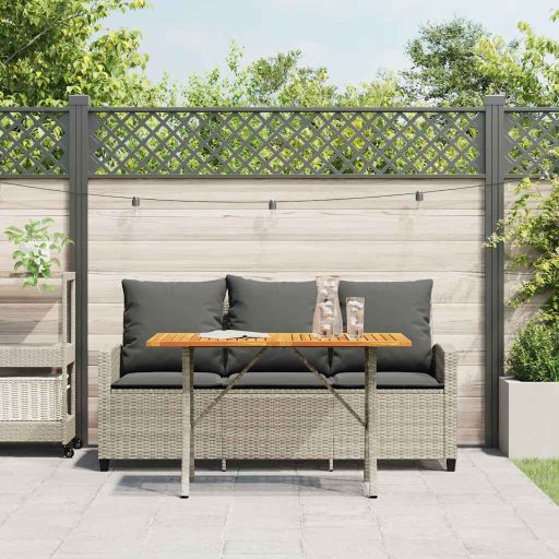 3 személyes szürke polyrattan kerti kanapé asztallal&párnával