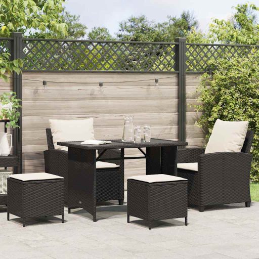 4 részes fekete polyrattan kerti ülőgarnitúra párnákkal