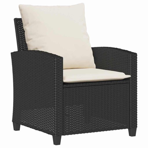 4 részes fekete polyrattan kerti ülőgarnitúra párnákkal