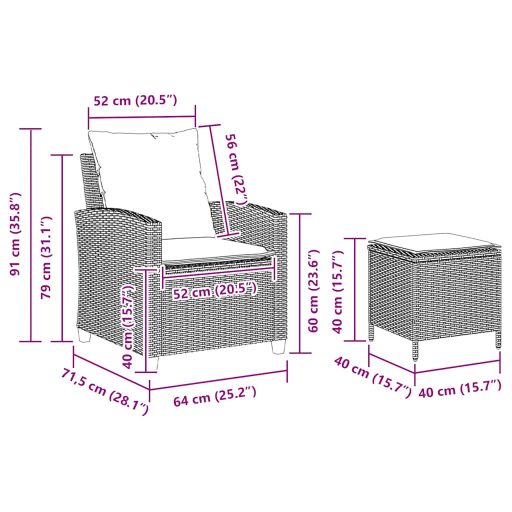 4 részes barna polyrattan kerti ülőgarnitúra párnákkal