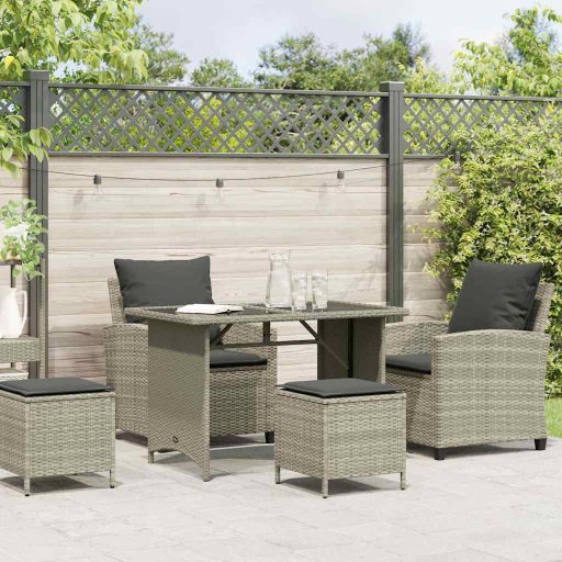 4 részes világosszürke polyrattan kerti ülőgarnitúra párnákkal