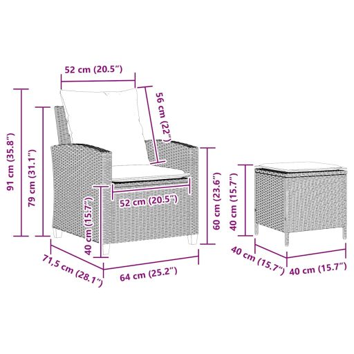 4 részes világosszürke polyrattan kerti ülőgarnitúra párnákkal