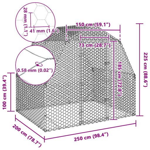 Csirkefuttató 2,5x2x2,25 m horganyzott acél