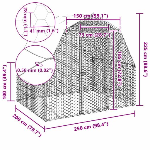 Csirkekifutó tetővel 2,5x2x2,25 m horganyzott acélból