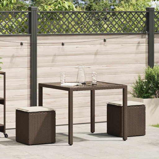 2 db barna polyrattan kerti szék párnával 40x40x43 cm