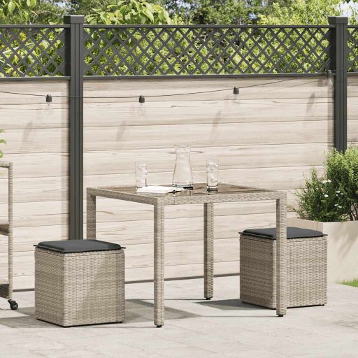2 db világosszürke polyrattan kerti szék párnával 40x40x43 cm