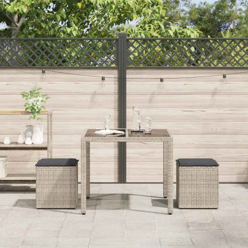 2 db világosszürke polyrattan kerti szék párnával 40x40x43 cm