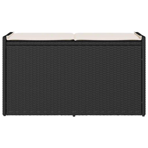 Fekete polyrattan kültéri tárolópad párnával 100 cm