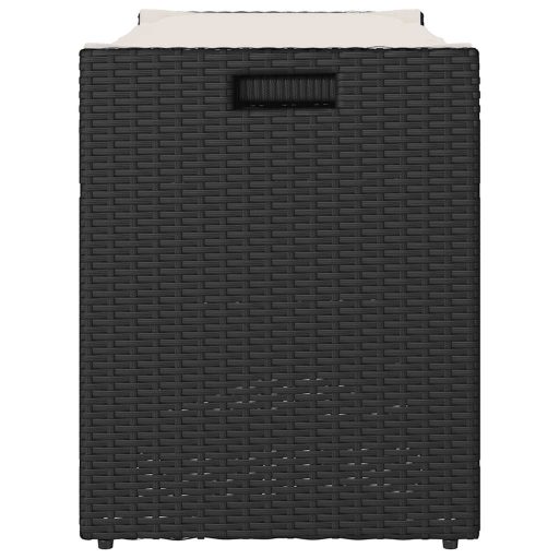 Fekete polyrattan kültéri tárolópad párnával 100 cm