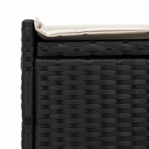 Fekete polyrattan kültéri tárolópad párnával 100 cm