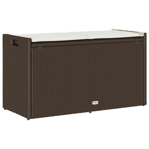 Barna polyrattan kültéri tárolópad párnával 100 cm