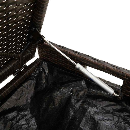 Barna polyrattan kültéri tárolópad párnával 100 cm