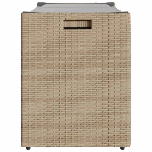 Bézs polyrattan kültéri tárolópad párnával 100 cm