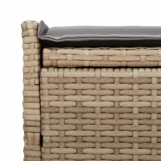 Bézs polyrattan kültéri tárolópad párnával 100 cm