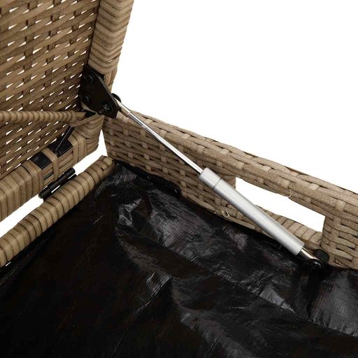 Bézs polyrattan kültéri tárolópad párnával 100 cm