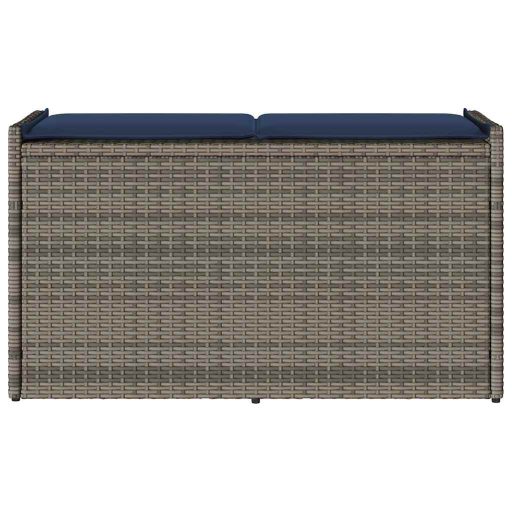 Szürke polyrattan kültéri tárolópad párnával 100 cm