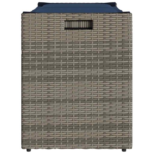 Szürke polyrattan kültéri tárolópad párnával 100 cm