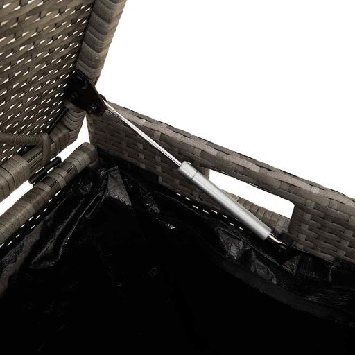 Szürke polyrattan kültéri tárolópad párnával 100 cm