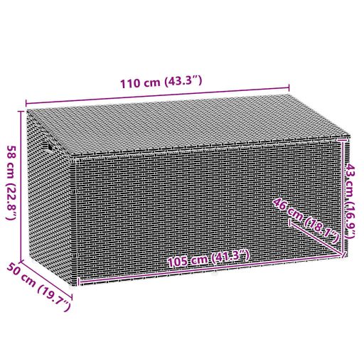Fekete polyrattan kerti tárolóláda 110x50x58 cm