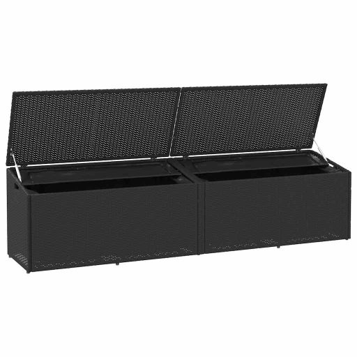 Fekete polyrattan kerti tárolóláda 220x50x58 cm