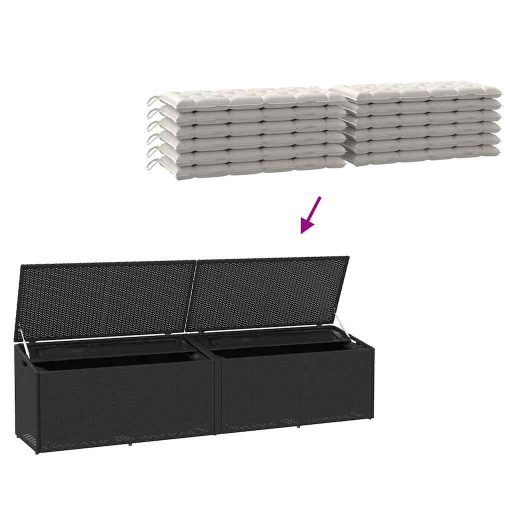 Fekete polyrattan kerti tárolóláda 220x50x58 cm