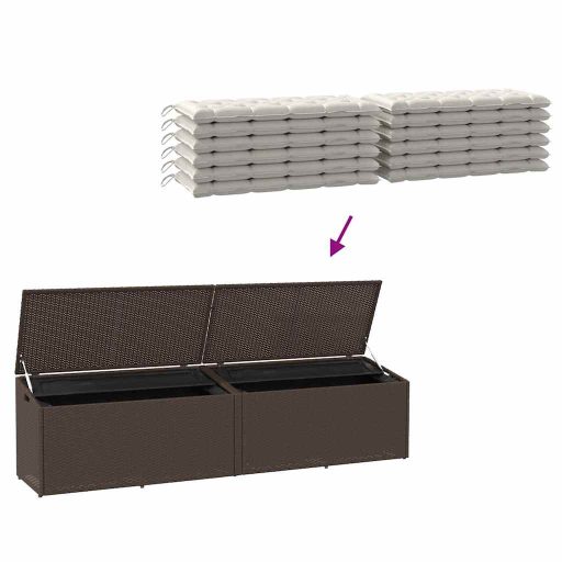 Barna polyrattan kerti tárolóláda 220x50x58 cm