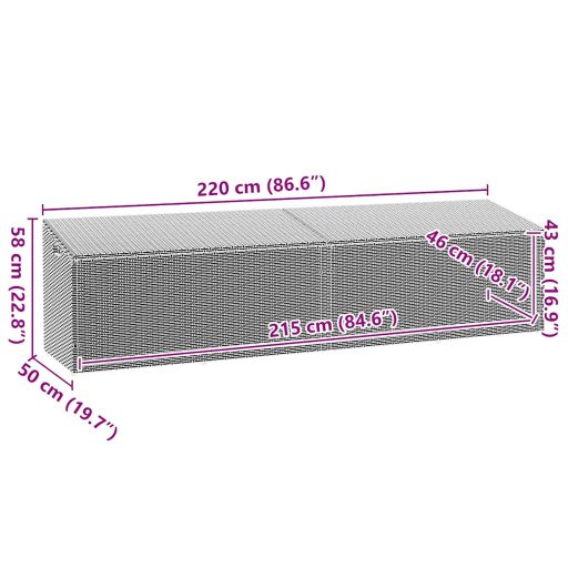 Barna polyrattan kerti tárolóláda 220x50x58 cm