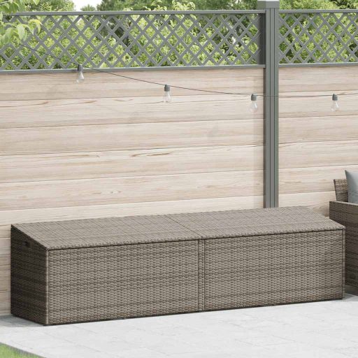 Szürke polyrattan kerti tárolóláda 220x50x58 cm