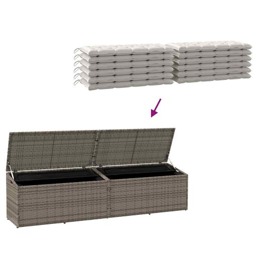 Szürke polyrattan kerti tárolóláda 220x50x58 cm