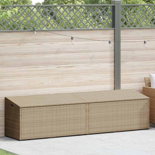 Bézs polyrattan kerti tárolóláda 220x50x58 cm