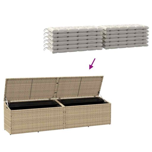Bézs polyrattan kerti tárolóláda 220x50x58 cm