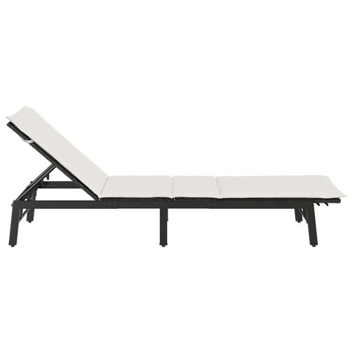 Fekete polyrattan napozóágy párnával